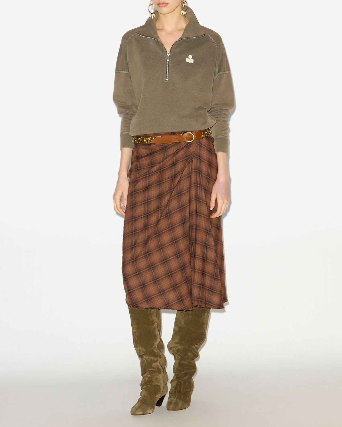 Chic Overdyed Cotton Stand-Up Collar Zip Sweatshirt with 'IM' Logo Detail