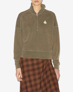 Chic Overdyed Cotton Stand-Up Collar Zip Sweatshirt with 'IM' Logo Detail