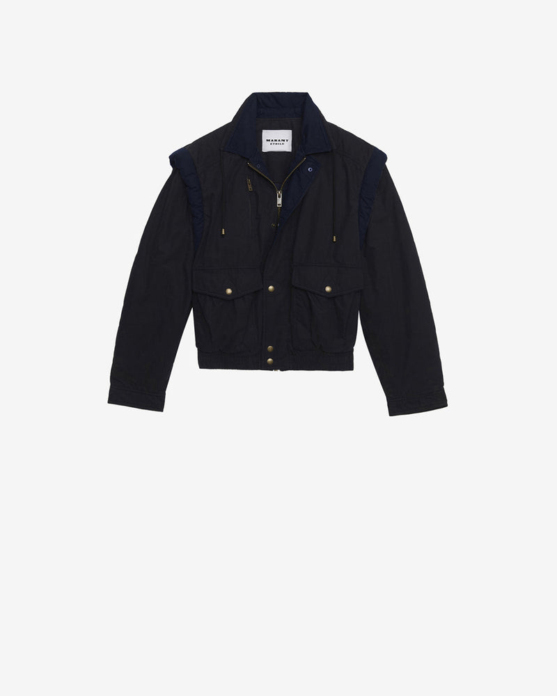 Desha Two-Toned Cotton Jacket with Removable Sleeves & Drawstring Shawl Collar
