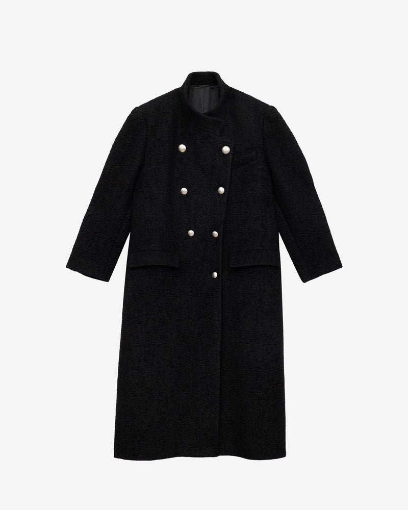 Elegant Black Brushed Wool Blend Long Women's Coat - Oversized Fit
