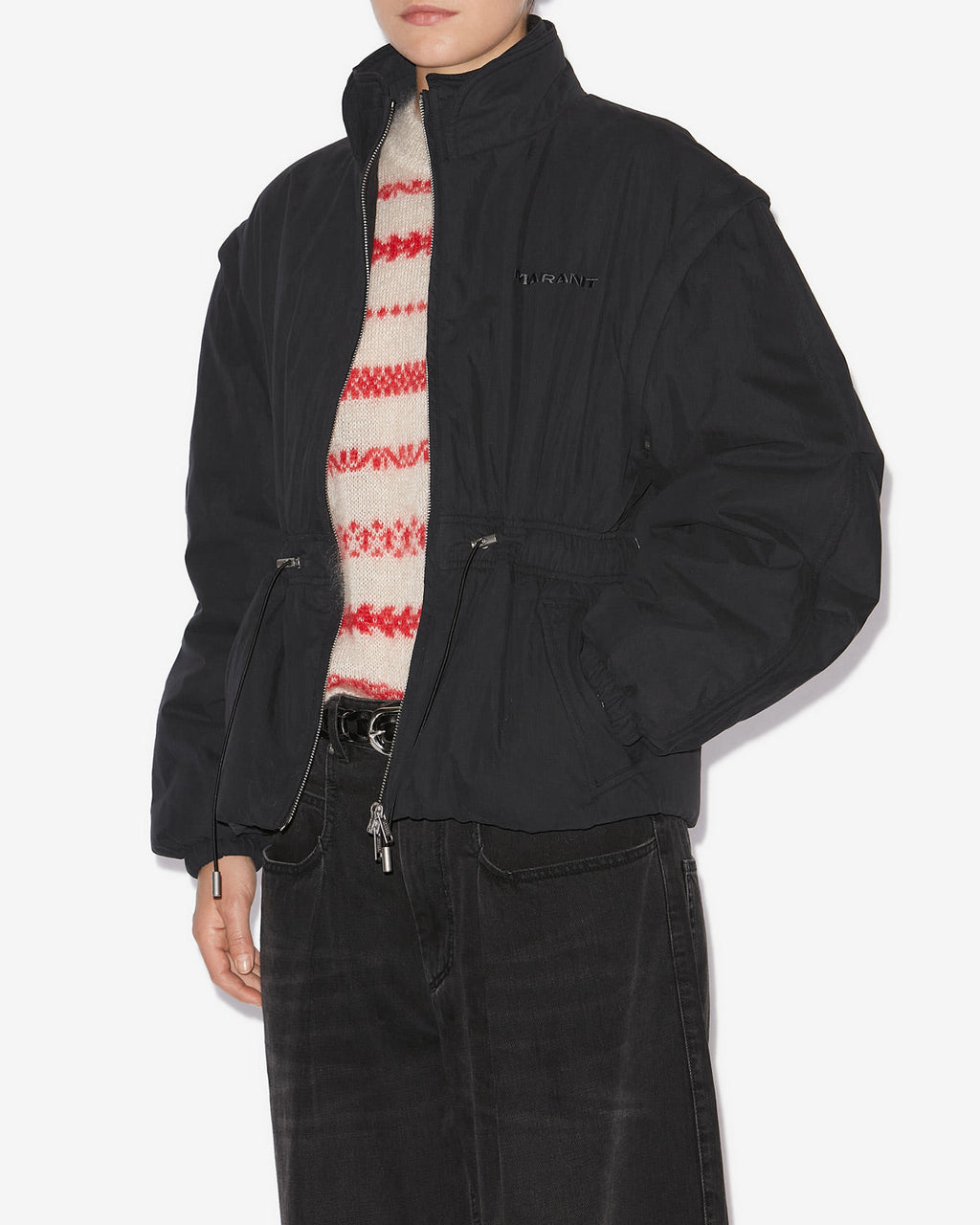 Chic Quilted Cotton Blend Dastyni Coat with Removable Sleeves, Double Collar