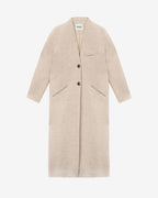 Chic Collarless Virgin Wool Longline Coat for Women with Flap Pockets