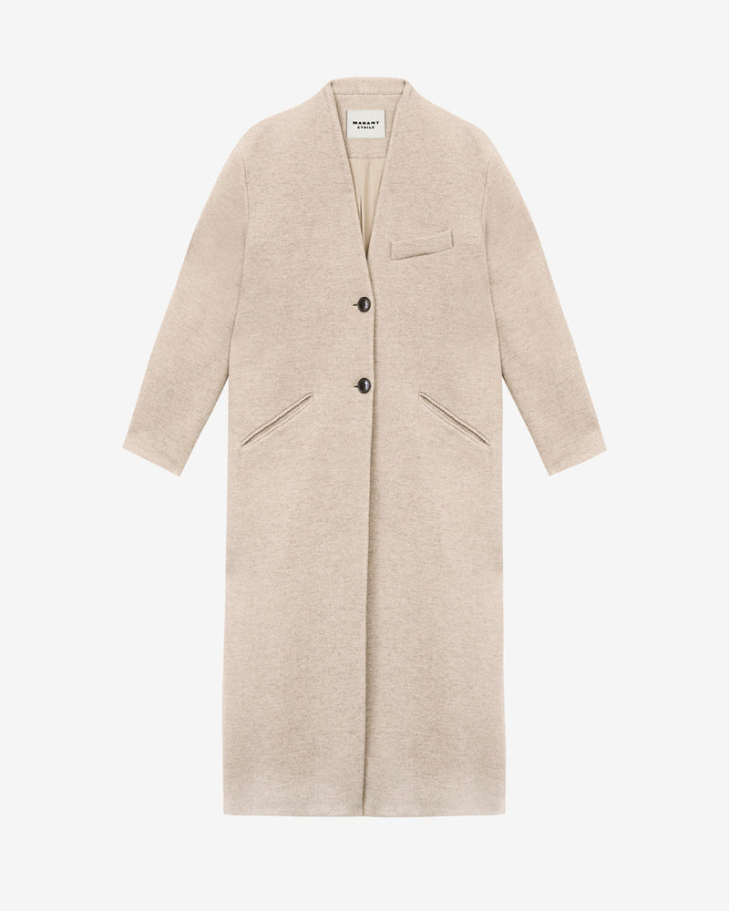 Chic Collarless Virgin Wool Longline Coat for Women with Flap Pockets