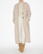 Chic Collarless Virgin Wool Longline Coat for Women with Flap Pockets