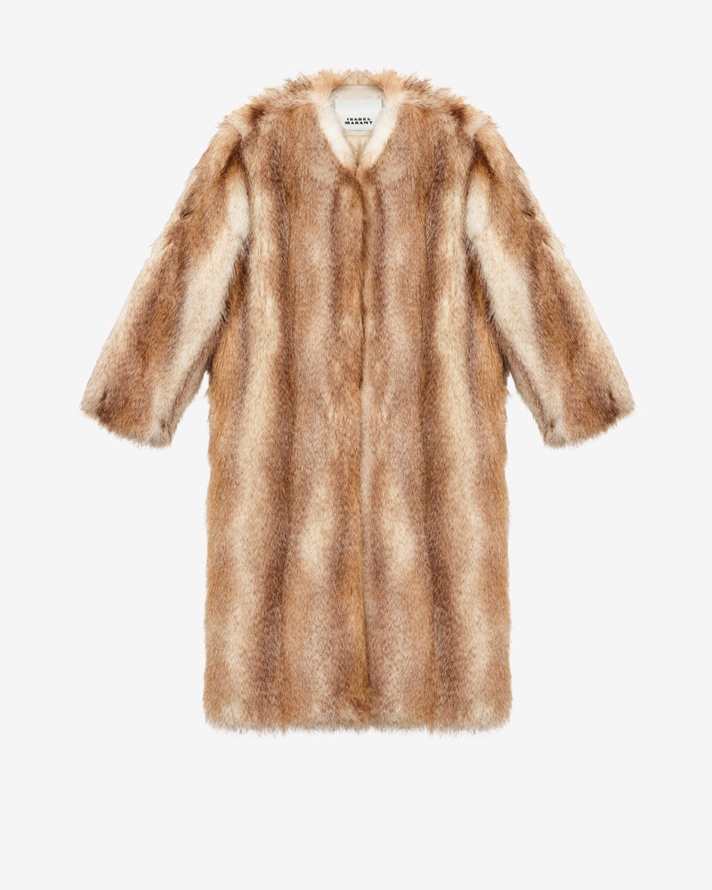 Isabel Marant Alberta Chic Faux Fur Long Coat, V-Neck, Pockets, Natural
