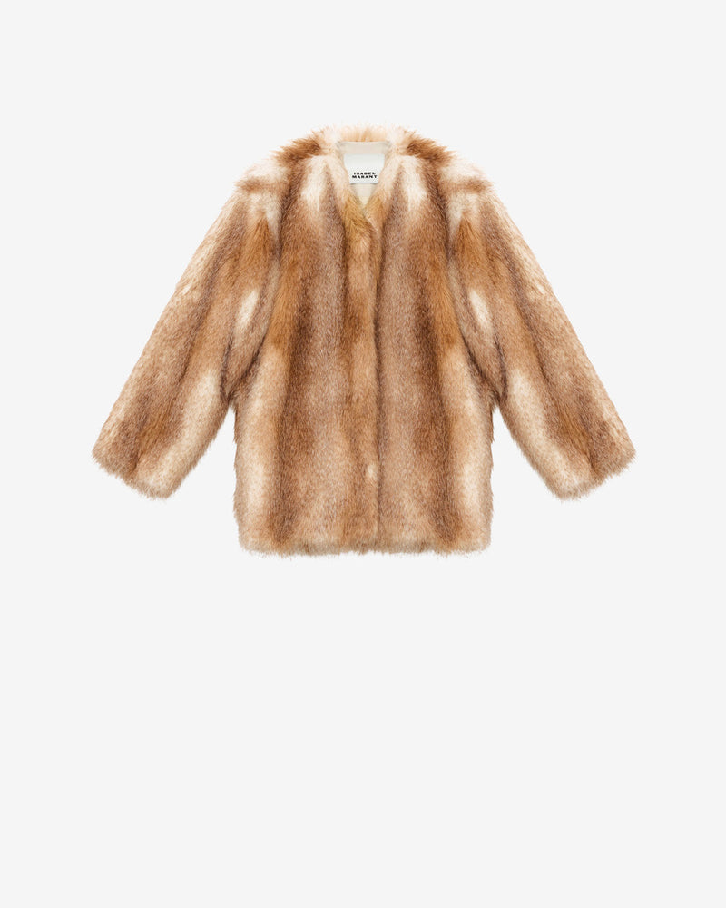 Isabel Marant Aglae Luxurious Faux Fur Mid-Length Coat with Satin Lining