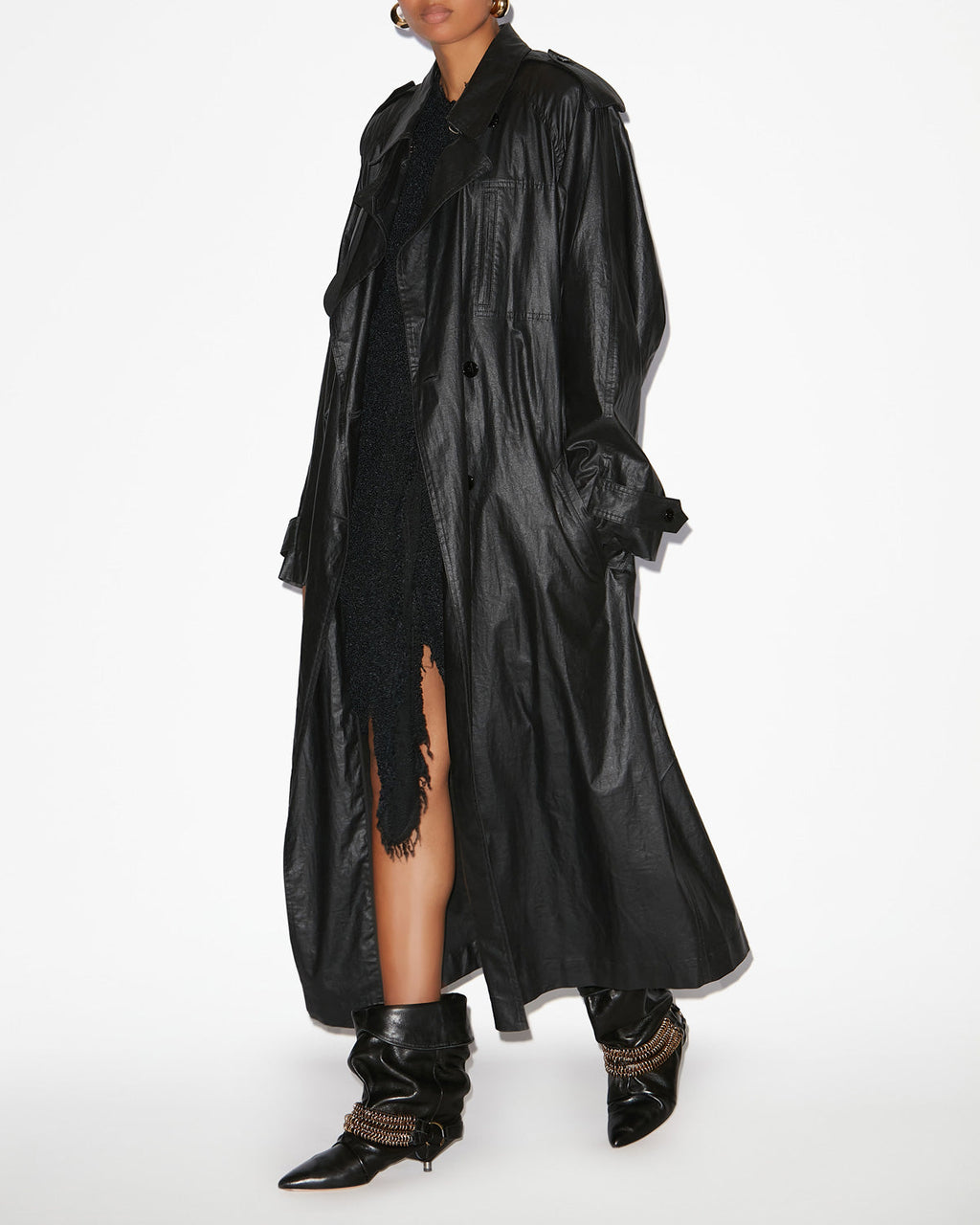 Chic Isabel Marant Freanne Python Print Coated Linen Long Trench Coat