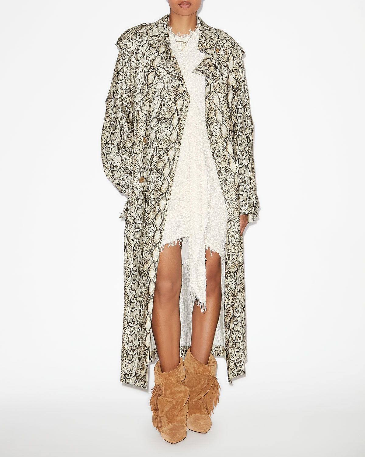 Chic Isabel Marant Freanne Python Coated Linen Long Trench Coat