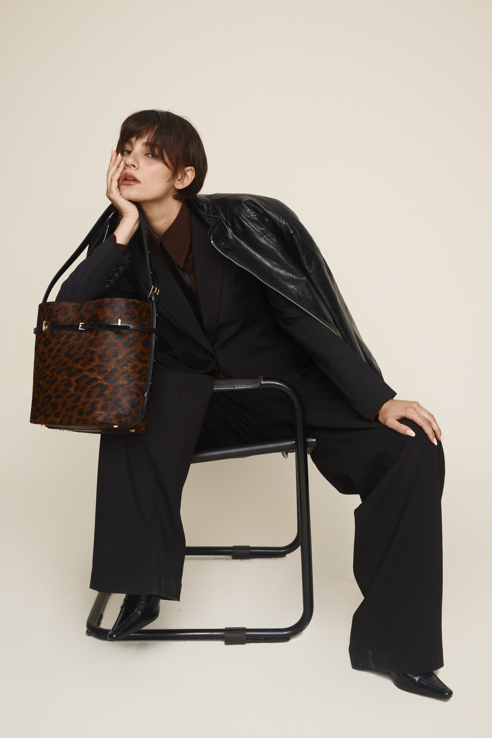 Chic Leopard Print Calf Hair Belted Tote Bag with Adjustable Shoulder Strap