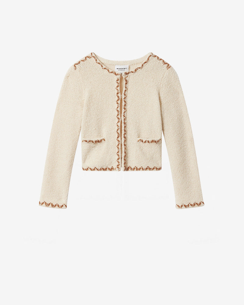 Chic Rochelle Merino Wool Tweed Cardigan: Ribbon Trim, Pockets, Elegant Fitted Style