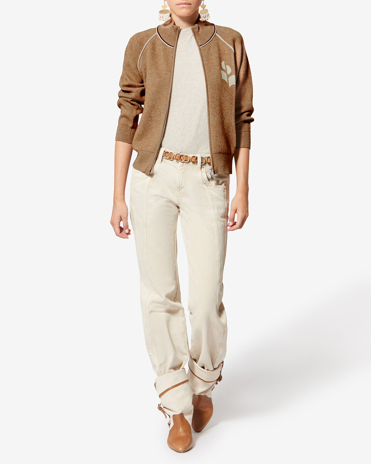 Chic Lanya Cotton Wool Knit Cardigan: Stand-Up Collar, Zippered Pockets