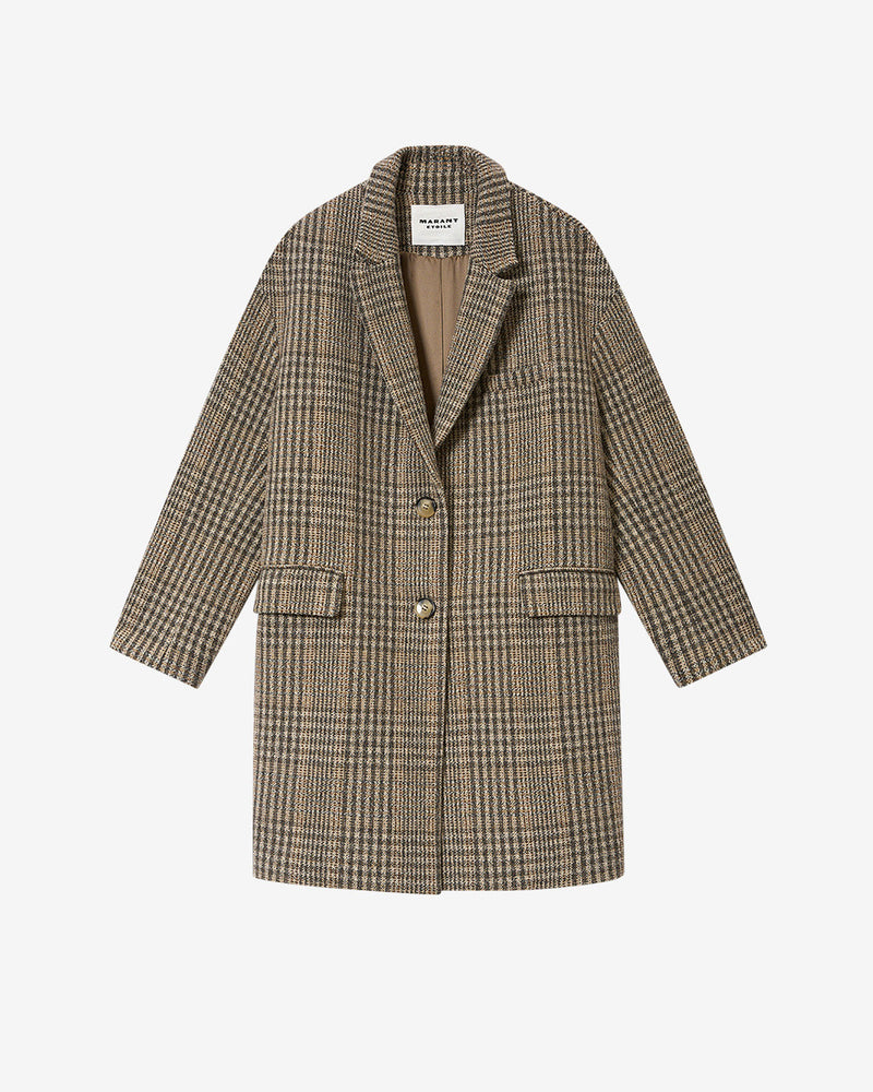 Etoile Limiza Beige Prince-of-Wales Virgin Wool Tailored Long Coat