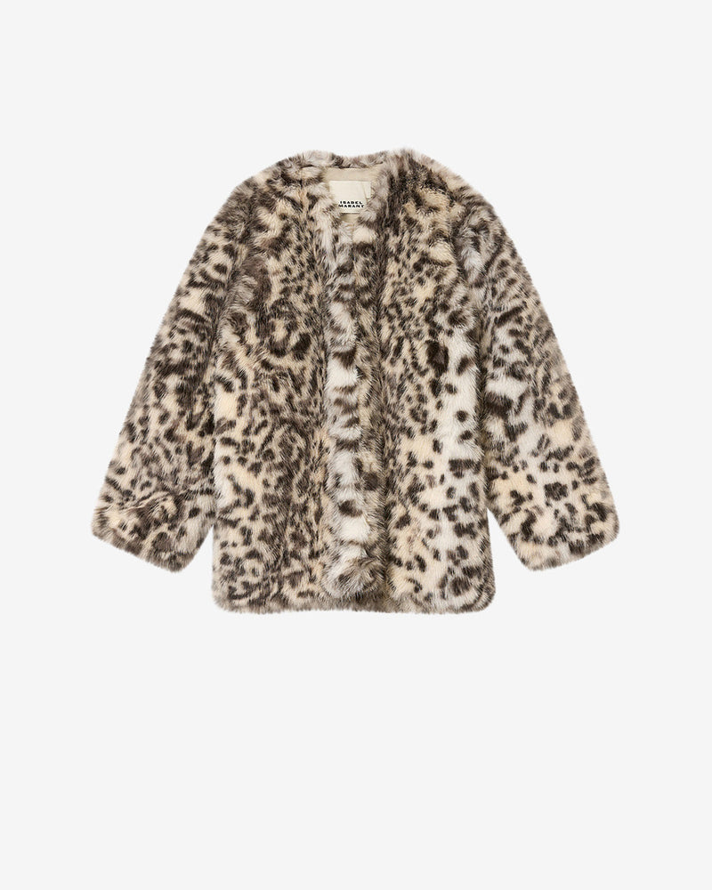 Isabel Marant Aglae Faux Fur Coat: Chic Ecru & Black 3/4 Length