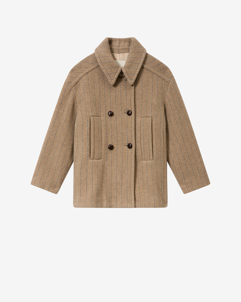 Women's Isabel Marant Fiby Taupe Wool Blend Double-Breasted Pea Coat Jacket