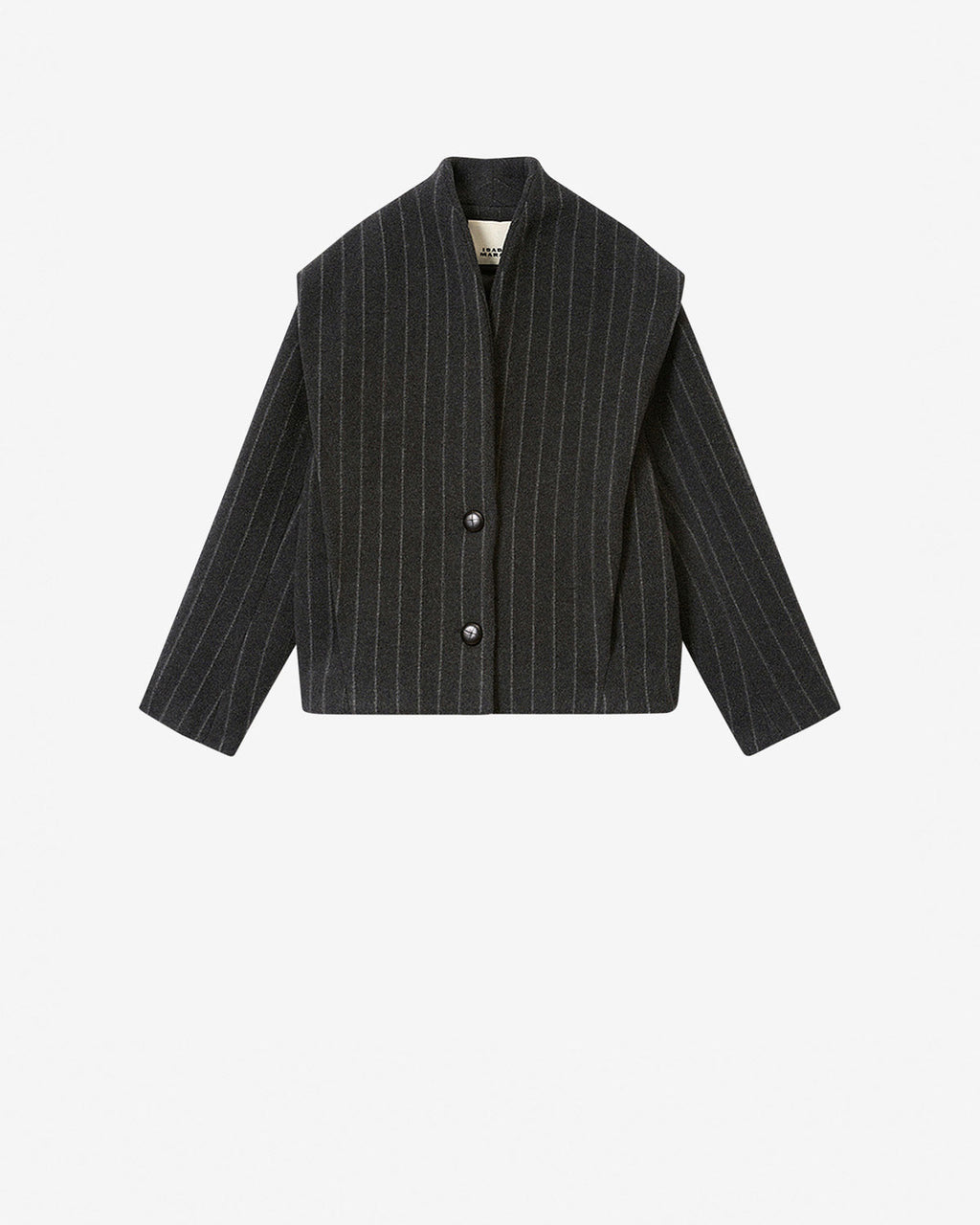 Chic Isabel Marant Dyogo Wool Blend Short Coat, V-Neck, Faux Leather Buttons