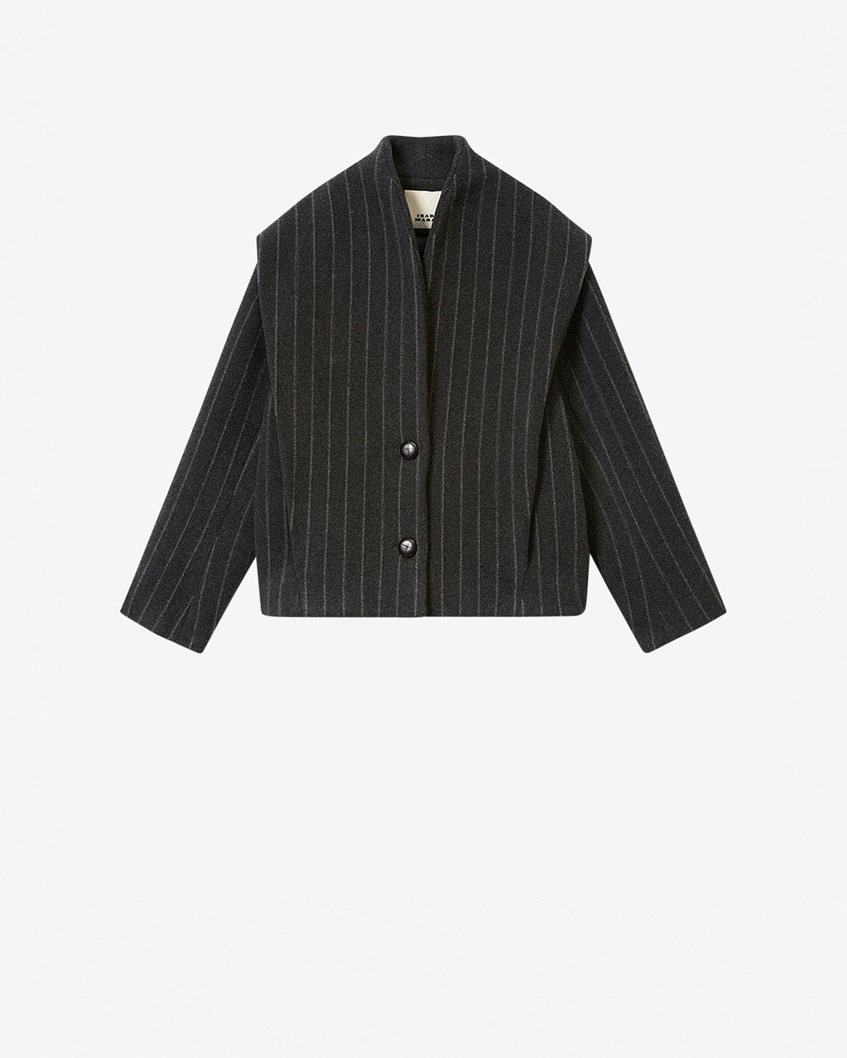 Chic Isabel Marant Dyogo Wool Blend Short Coat, V-Neck, Faux Leather Buttons