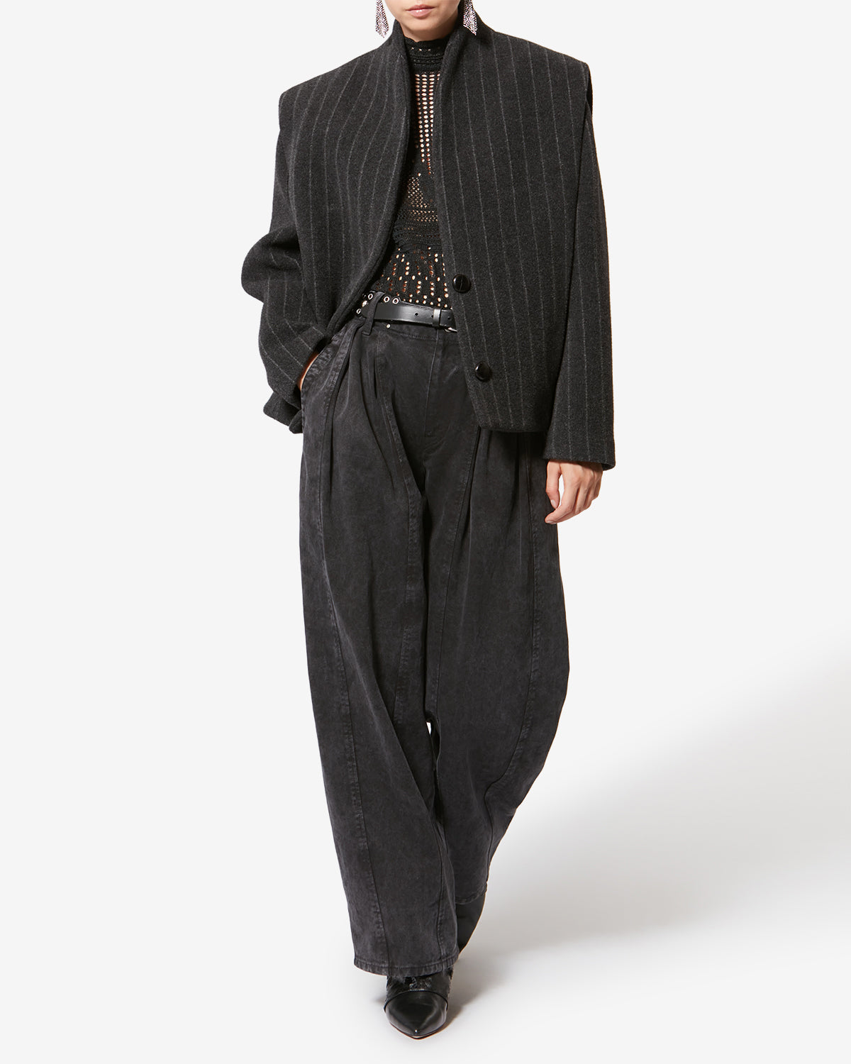 Chic Isabel Marant Dyogo Wool Blend Short Coat, V-Neck, Faux Leather Buttons