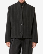 Chic Isabel Marant Dyogo Wool Blend Short Coat, V-Neck, Faux Leather Buttons