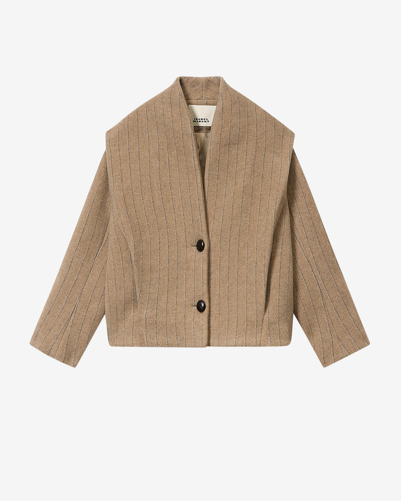 Chic Isabel Marant Dyogo Taupe Wool Blend V-Neck Coat with Faux Leather Buttons