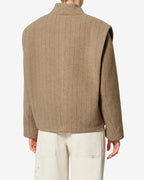 Chic Isabel Marant Dyogo Taupe Wool Blend V-Neck Coat with Faux Leather Buttons