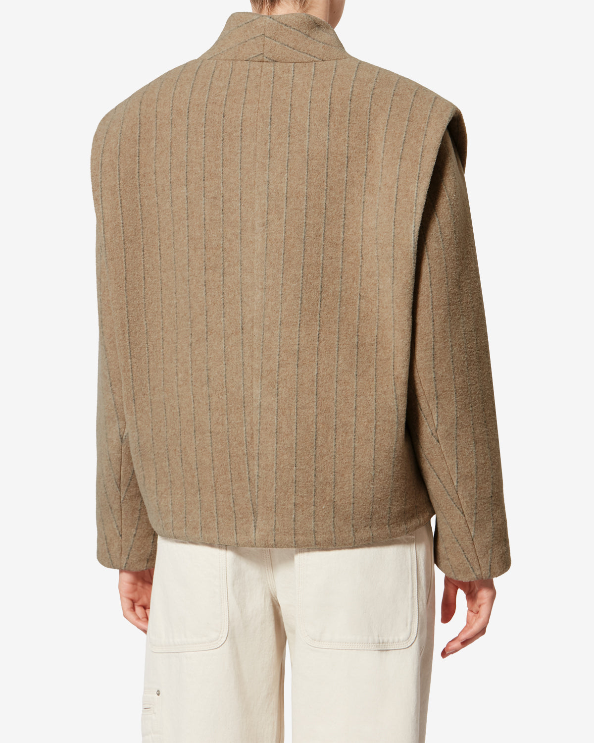 Chic Isabel Marant Dyogo Taupe Wool Blend V-Neck Coat with Faux Leather Buttons