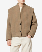 Chic Isabel Marant Dyogo Taupe Wool Blend V-Neck Coat with Faux Leather Buttons