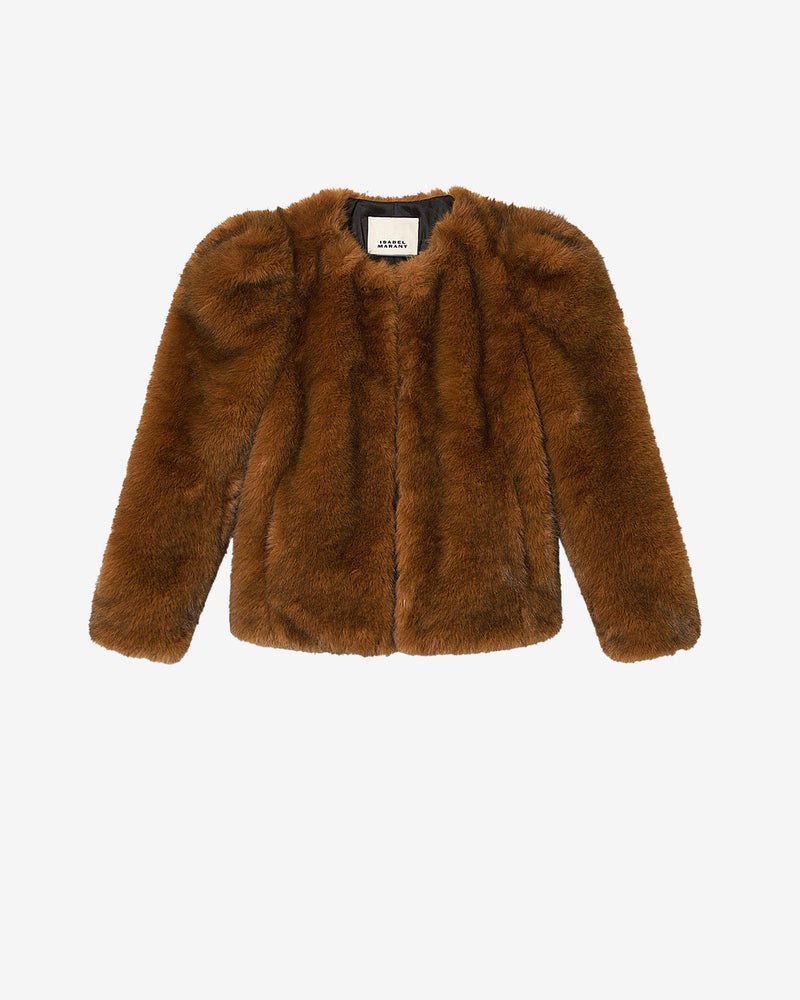 Isabel Marant Bahria Ochre Faux Fur Coat with Epaulets for Women
