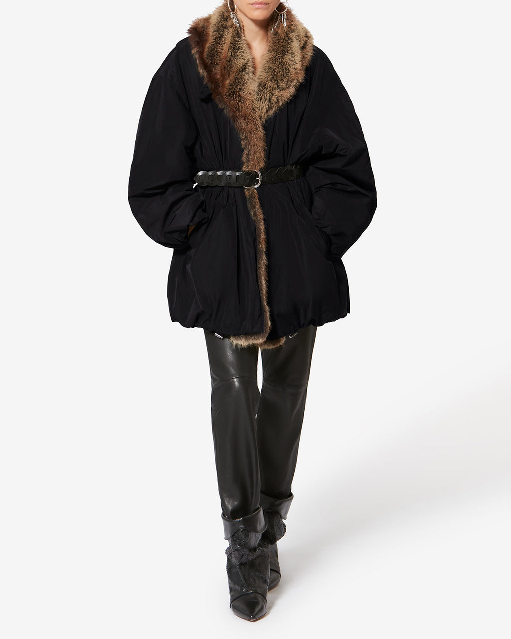 Chic Isabel Marant Cardine Reversible Black Faux Fur Lined Parka Coat