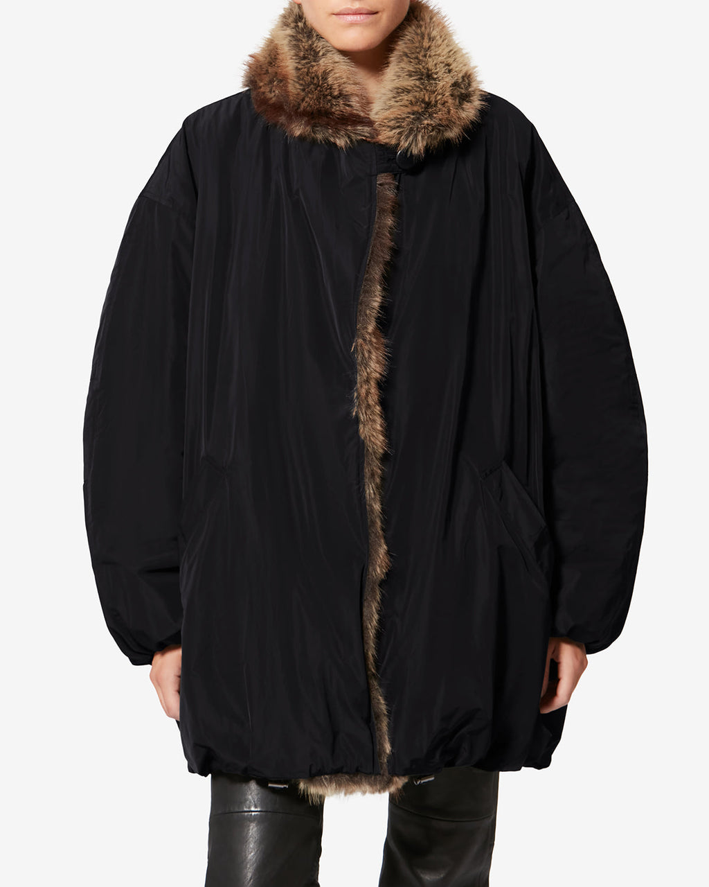 Chic Isabel Marant Cardine Reversible Black Faux Fur Lined Parka Coat