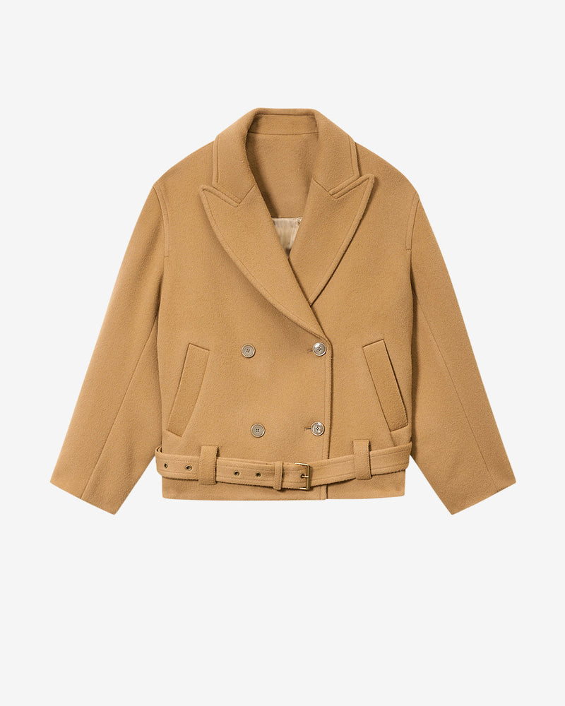 Isabel Marant WARNA Women's Short Belted Virgin Wool Cashmere Camel Coat