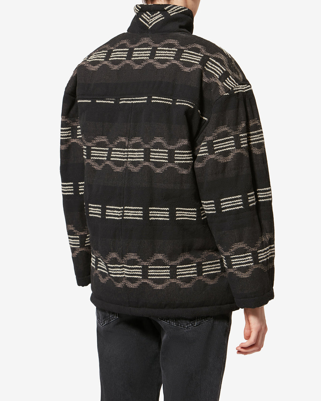 Chic Qayla Wavy Jacquard Cotton Linen Blend Coat with Faux Fur Collar