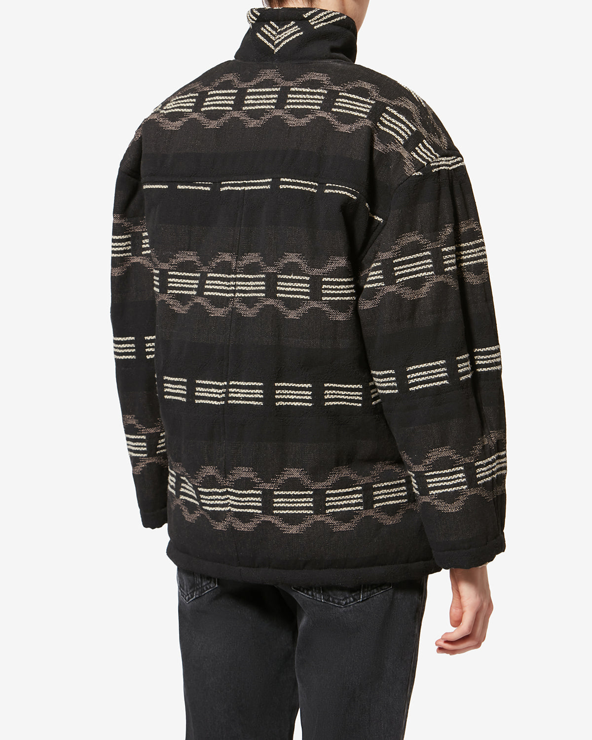 Chic Qayla Wavy Jacquard Cotton Linen Blend Coat with Faux Fur Collar