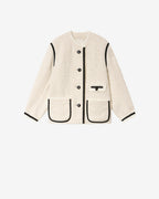 Chic Bouclé Tweed Wool Blend Short Jacket Coat - Ecru Round Neck Maylin