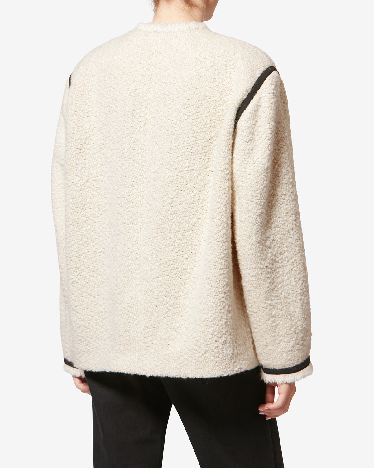 Chic Bouclé Tweed Wool Blend Short Jacket Coat - Ecru Round Neck Maylin