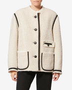 Chic Bouclé Tweed Wool Blend Short Jacket Coat - Ecru Round Neck Maylin