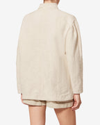 Chic Ecru Textured Double-Faced Cotton Short Coat with Asymmetrical Button Tab