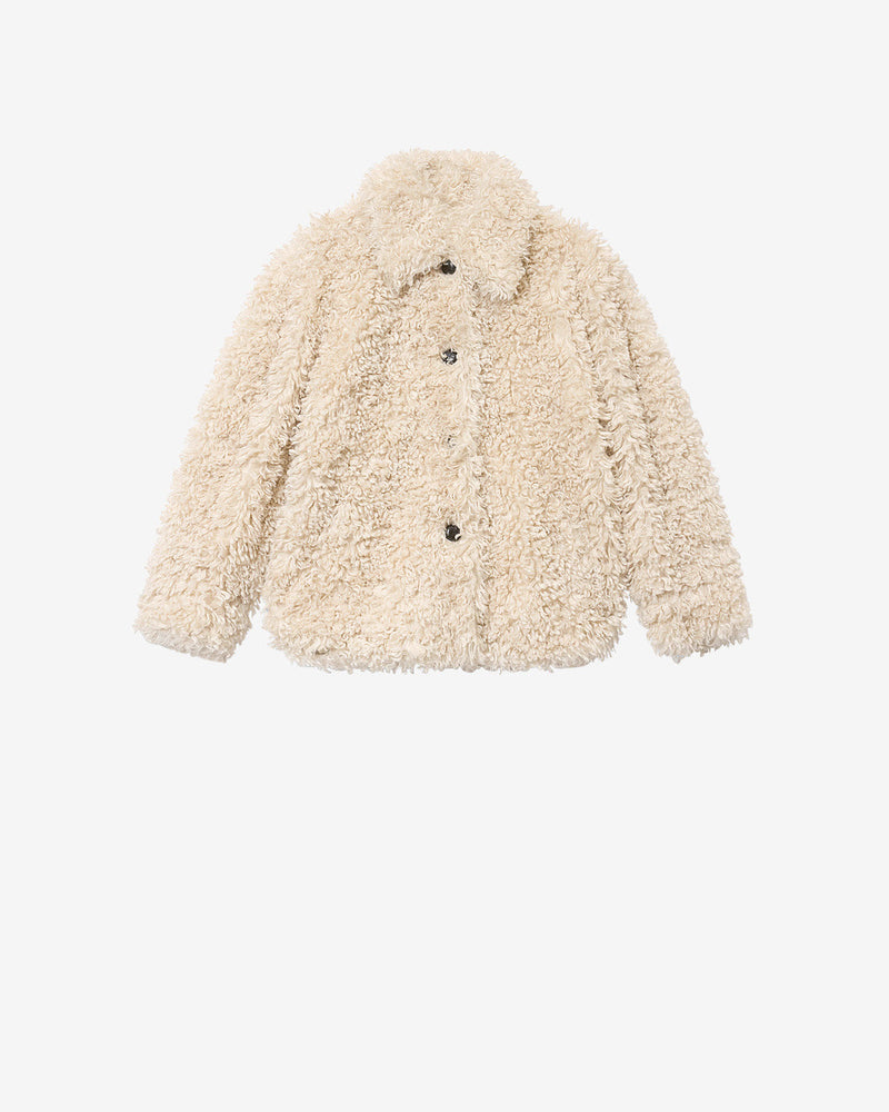 Cozy Chic Tarvey Ecru Bouclé Faux Fur Coat with Elegant Button Details