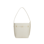 Chic Ivory Togo Leather Belted Tote Bag - Stylish Adjustable Shoulder Handbag