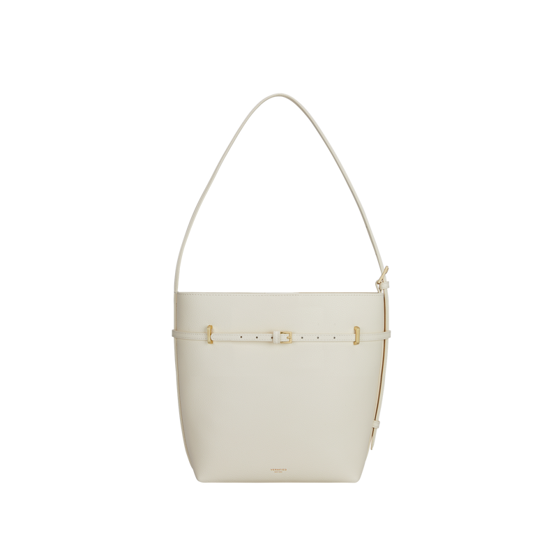 Chic Ivory Togo Leather Belted Tote Bag - Stylish Adjustable Shoulder Handbag