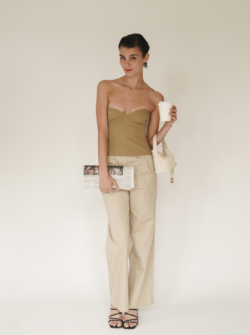 Chic Ivory Togo Leather Twister Hobo Bag with Adjustable Strap Gold Accents