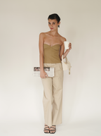 Chic Ivory Togo Leather Twister Hobo Bag with Adjustable Strap Gold Accents