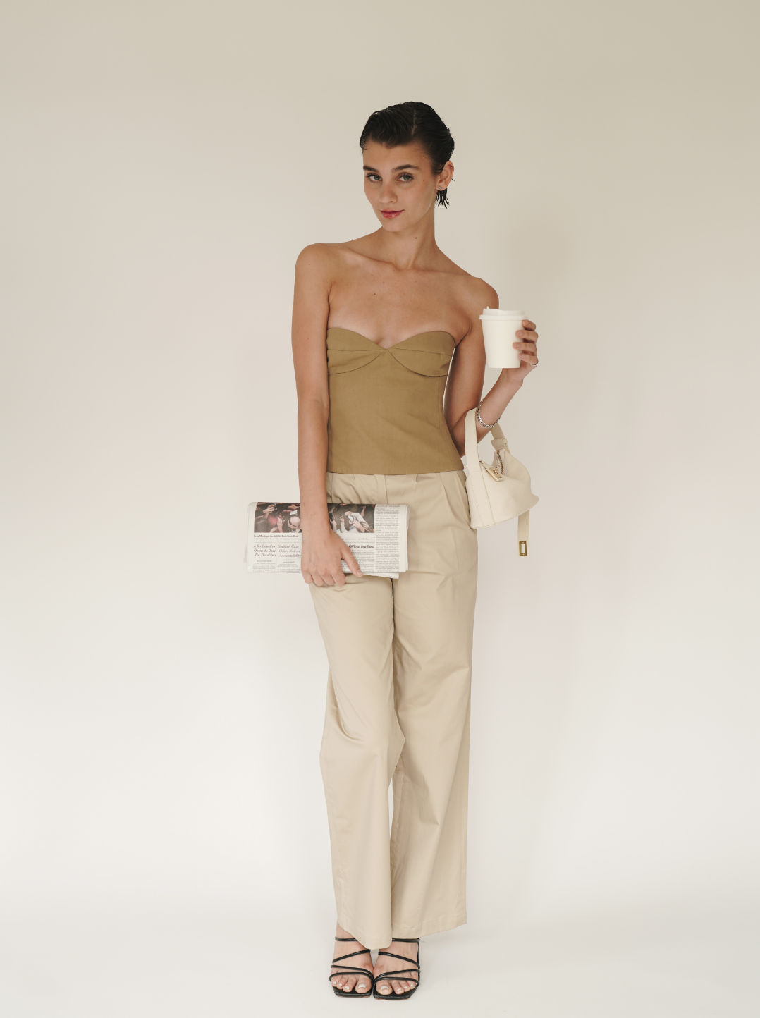 Chic Ivory Togo Leather Twister Hobo Bag with Adjustable Strap Gold Accents