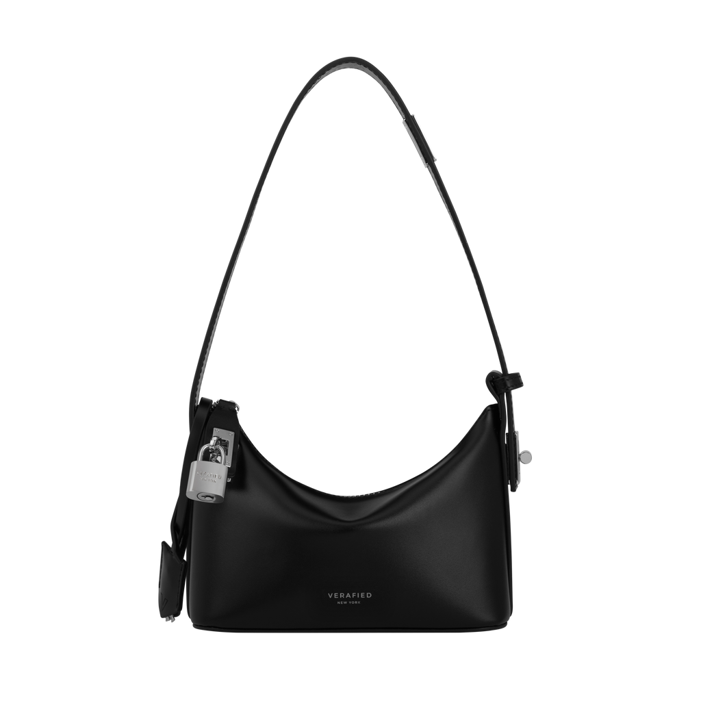 Chic Mini Silver Black Hobo Bag - Versatile Calf Leather Shoulder Purse