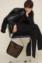 Chic Leopard Print Calf Hair Belted Tote Bag with Adjustable Shoulder Strap