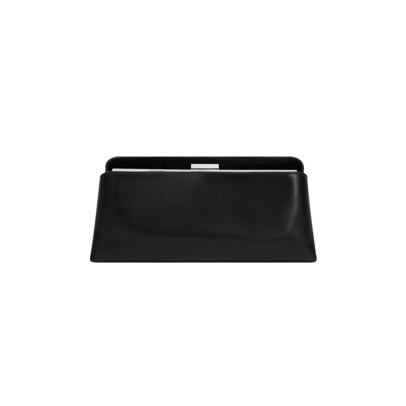 Elegant Silver Noir Éclair Convertible Leather Handbag - Clutch, Shoulder, Top Handle