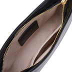 Chic Genuine Leather Black Shoulder Bag with Golden Hardware - Compact Baguette Style