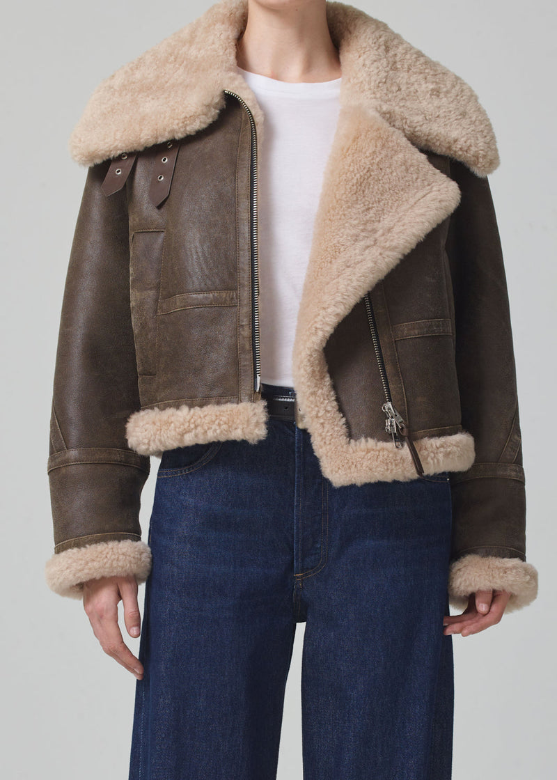 Luxurious Liv Shearling Jacket: Mocha Brown Nappa, Modern Aviator Style, Ultra-Luxe Warmth