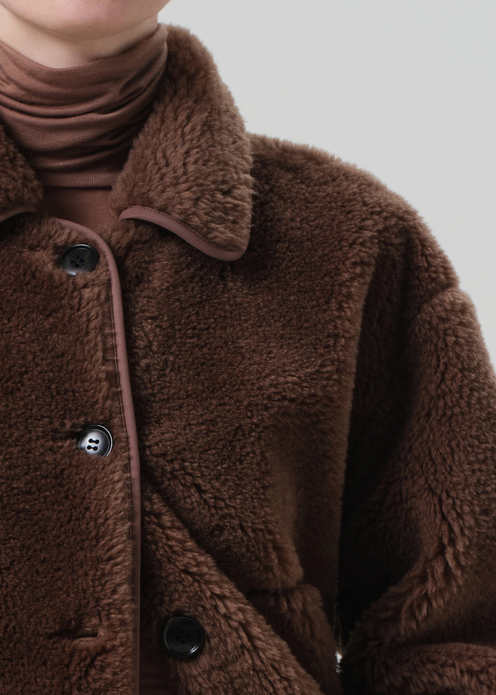 Astrid Warm Tan Sherpa Jacket - Plush Premium Wool, Cozy Button Front