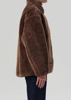 Astrid Warm Tan Sherpa Jacket - Plush Premium Wool, Cozy Button Front