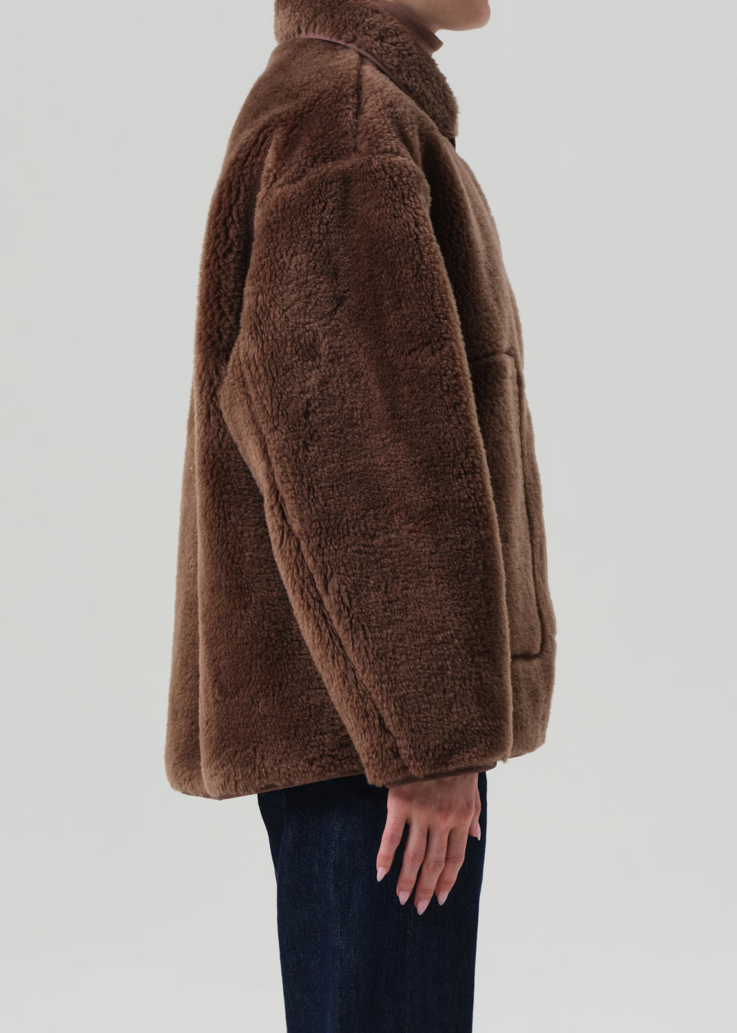 Astrid Warm Tan Sherpa Jacket - Plush Premium Wool, Cozy Button Front